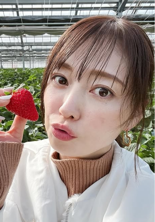 いちご狩りをしている飯田圭織
